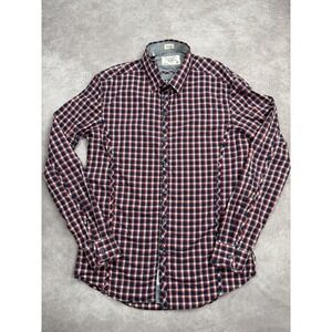 7 Diamonds‎ Shirt Men Medium Blue Red White Plaid Button Up Long Sleeve Original